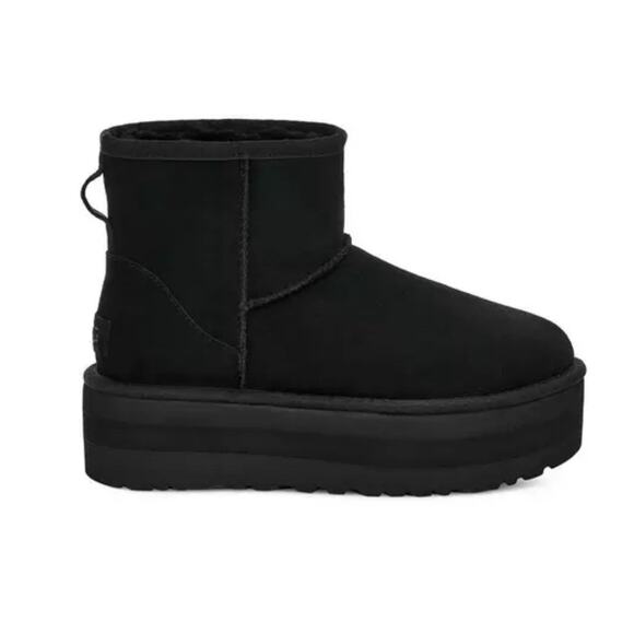 🔴SOLD UGG Classic Mini Platform Black Suede Boots Women Size 10 NEW - Picture 1 of 12